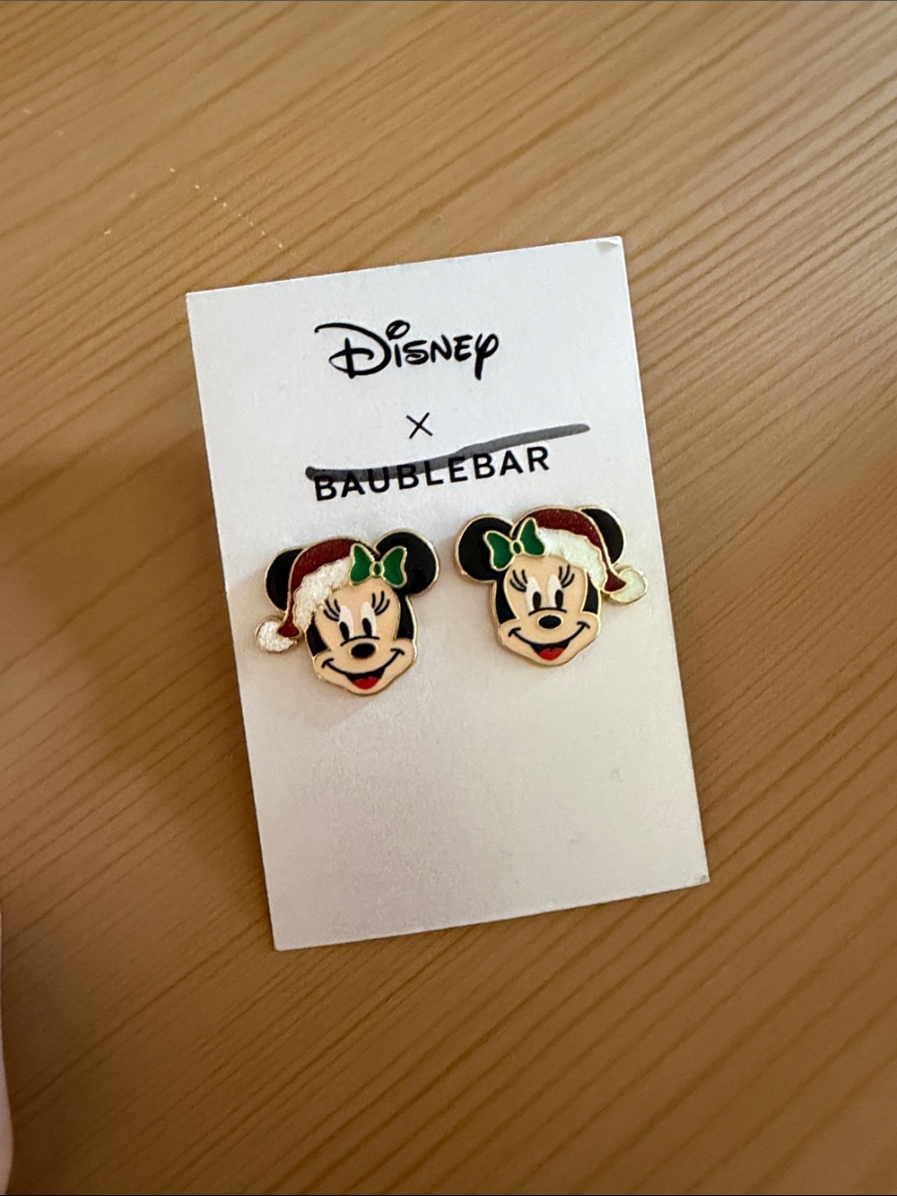 NWT Disney x BaubleBar Minnie Mouse Christmas Santa Hat Stud Earrings
